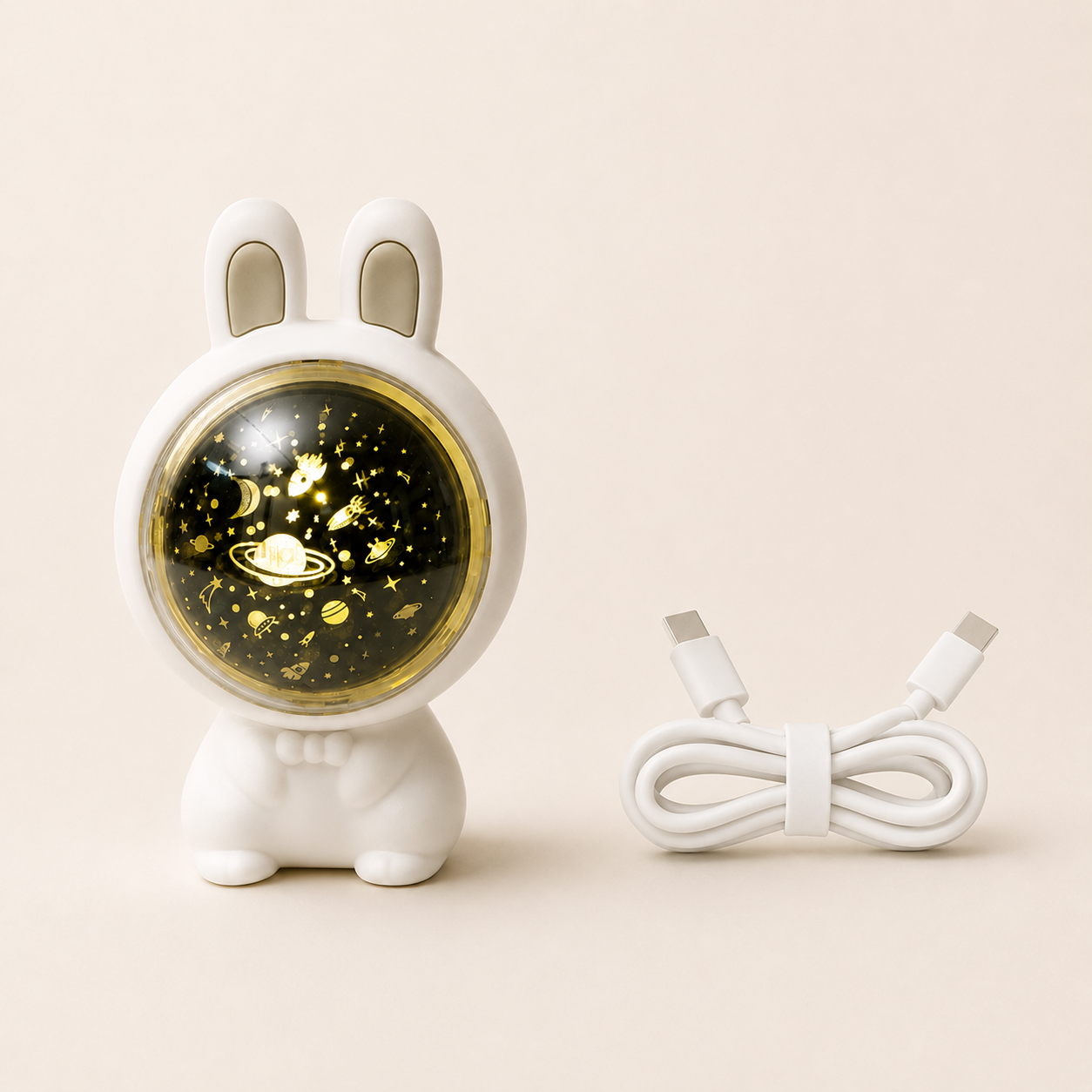 BunnyLume projector with included USB charging cable